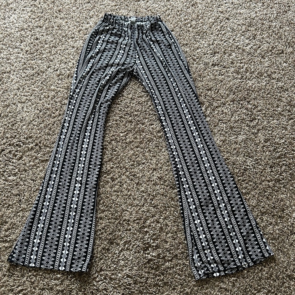 Black and White Patterned Flare Pants